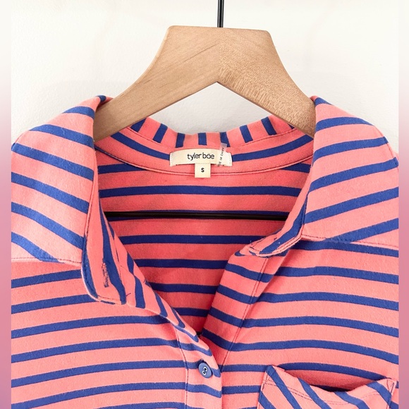 Tyler Boe Button Front Knit Top Pink Blue Stripe Size Small - Picture 4 of 5
